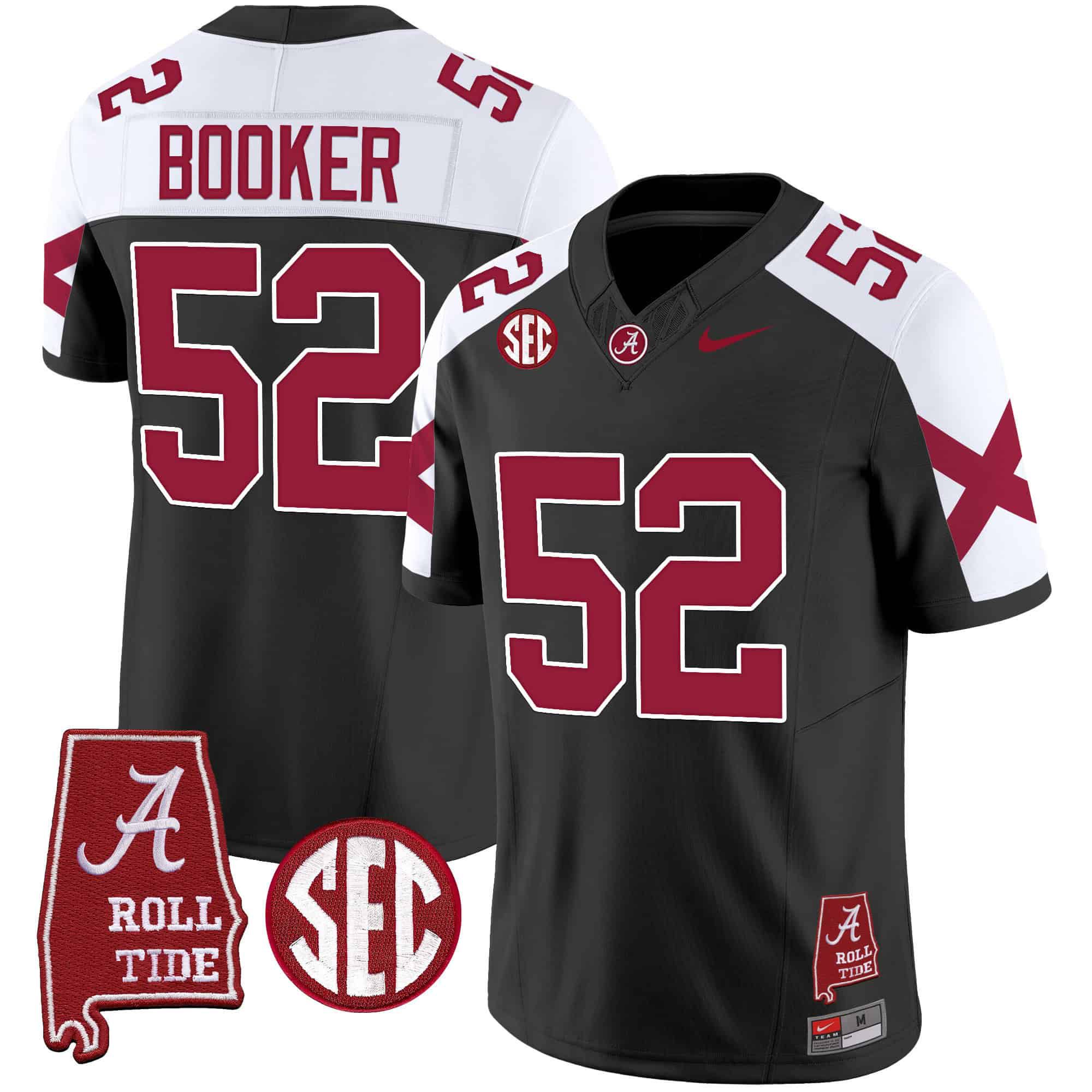 Men Alabama Crimson Tide #52 Booker Black Map Vapor Limited 2024 Nike NCAA Jersey style 1